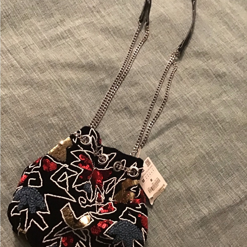ZARA Beautiful black, velvet with sequin and bead and silver chain .New 🌺🌸🌷💐🌹🪷🌻